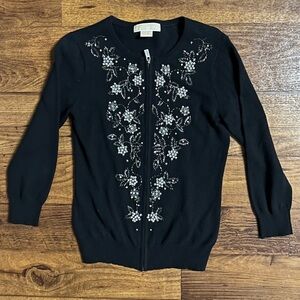 Michael Kors • Medium • Black W/ White & Silver Floral Sequins/Beaded Sweater